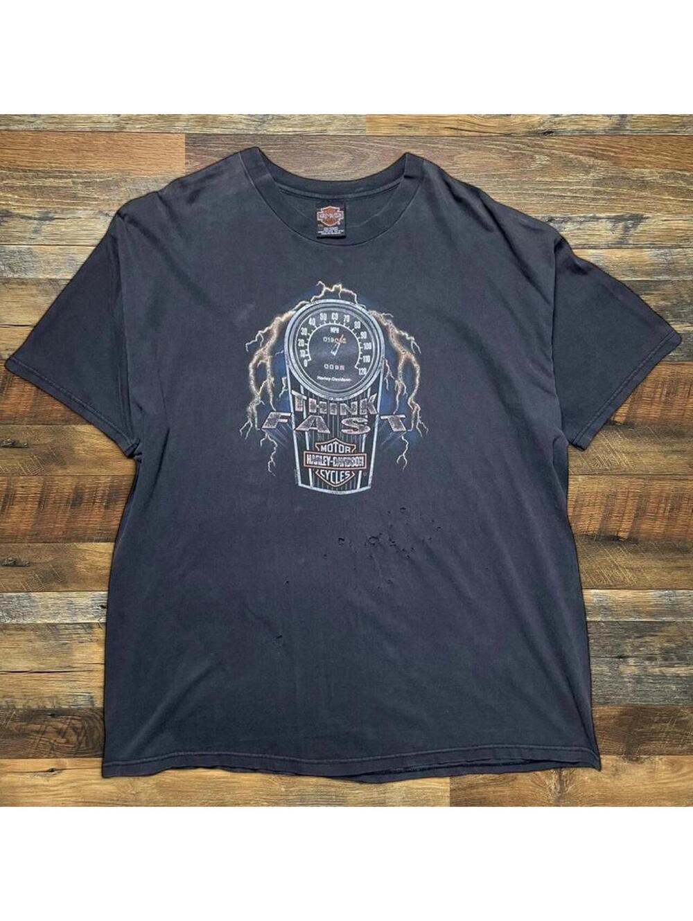 Rare Vintage 90s Lightning Harley Davidson “Think Fast” Shirt Size 2XL.